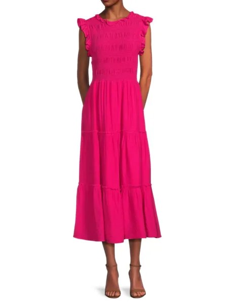Платье макси со сборками и рюшами Saks Fifth Avenue, цвет Rose Tropical