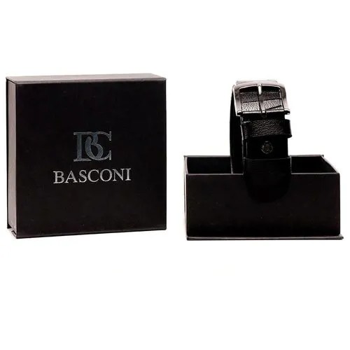 Ремень BASCONI, металл, подарочная упаковка, для мужчин, длина 120 см., черный
