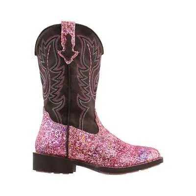 Roper Southwest Glitter Square Toe Cowboy Youth Girls Brown, Pink Casual Boots