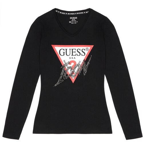Лонгслив GUESS, хлопок, размер XS, черный