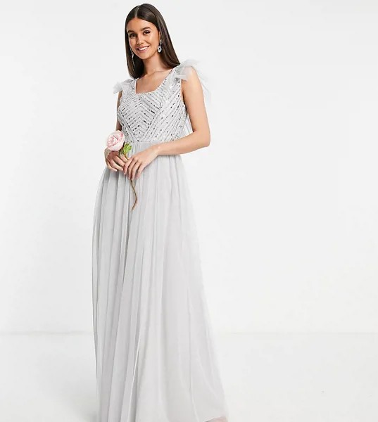 Свадебное струящееся платье макси серого цвета Frock and Frill Tall-Серый