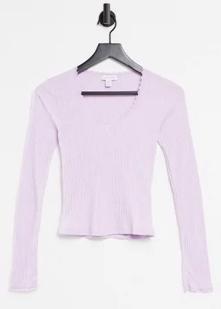 Сиреневый лонгслив с ажурным краем Topshop-Фиолетовый