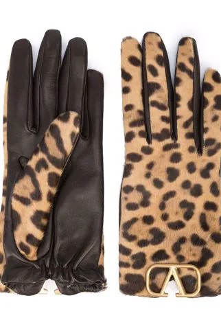 Valentino Garavani перчатки с леопардовым принтом и логотипом VLogo Signature