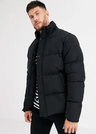 Черная дутая куртка с воротником-стойкой ASOS DESIGN-Черный