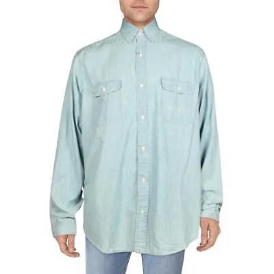 Мужская синяя рубашка на пуговицах с вышивкой шамбре Polo Ralph Lauren XXL BHFO 9574