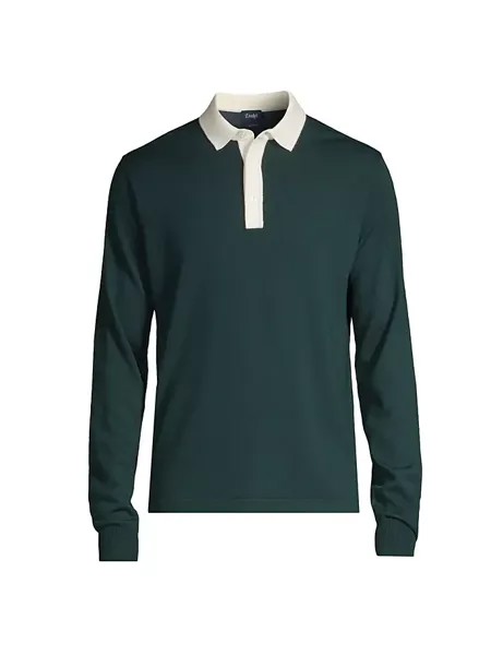 Вязаный шерстяной свитер-поло для регби Drake'S, цвет dark green ecru