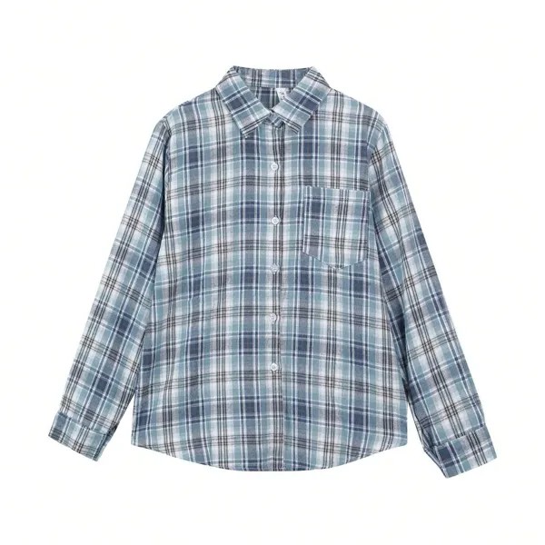 Рубашка Plaid Long Sleeve Casual, синий