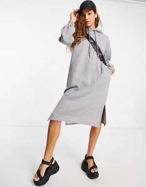 Серое трикотажное платье-худи миди в стиле oversized Topshop-Серый