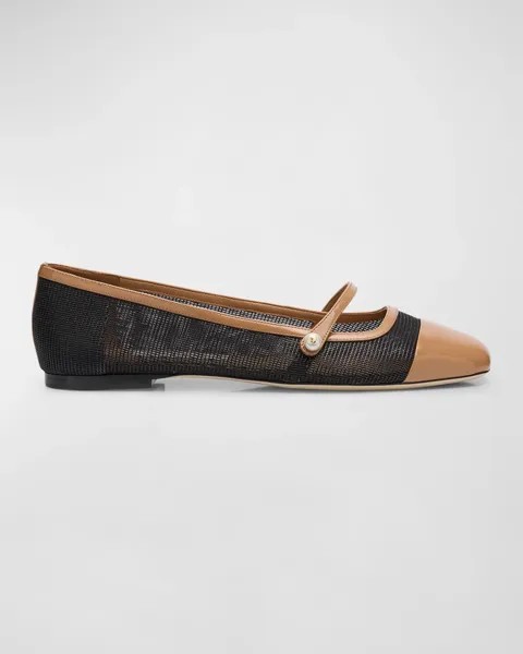 Лакированные балетки Мэри Джейн в сетку Elisa Jimmy Choo, цвет Biscuit/Latte