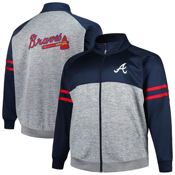 Мужская спортивная куртка с молнией во всю длину реглан темно-синего/серого цвета Atlanta Braves Big & Tall