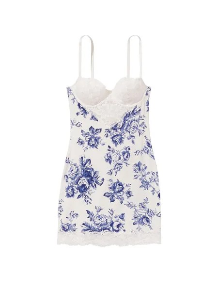 Сорочка Victoria's Secret Modal & Lace Mini, белый/синий
