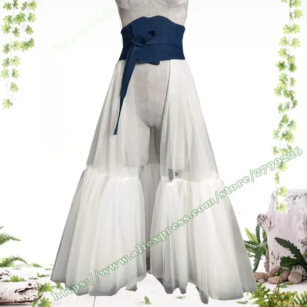Летняя женская Мода Готическая джинсовая сетчатая строчка с высокой талией для свадьбы вечеринки пушистая юбка-пачка с запахом длинная юбка для женщин