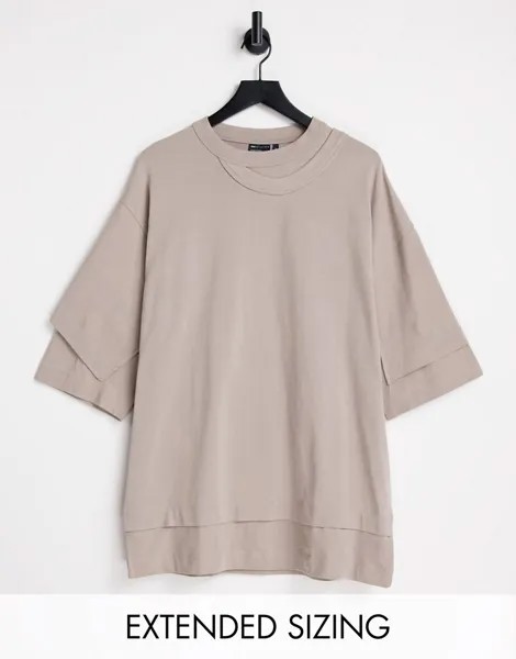 Oversized-футболка светло-коричневого цвета с имитацией нескольких слоев ASOS DESIGN-Коричневый цвет