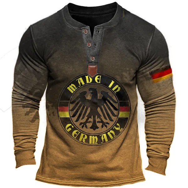 Мужская винтажная хлопковая футболка Henley с принтом немецкого орла