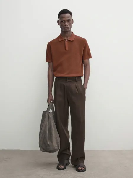 Рубашка-Поло вафельной вязки Massimo Dutti, оранжевый