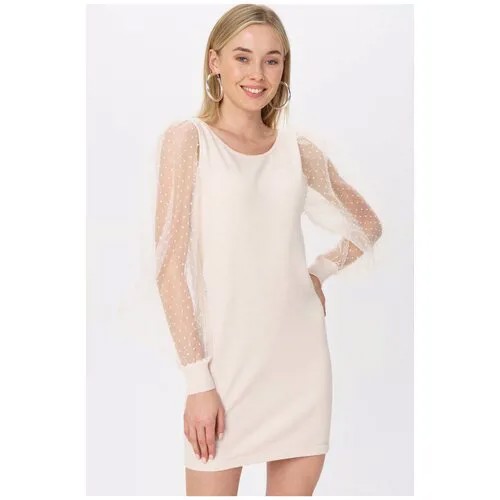 Платье с прозрачными рукамми AW265 Бежевый 42-46