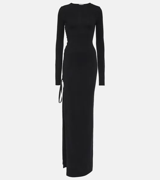 Шерстяное платье макси с бантом Saint Laurent, черный