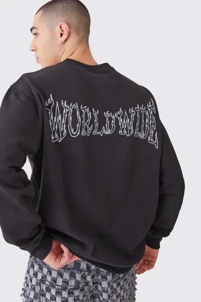 Толстовка оверсайз с рисунком Worldwide boohooMAN, черный