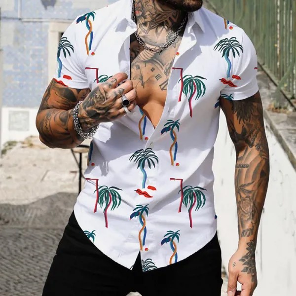 Мужская рубашка с коротким рукавом с принтом Hawaiian Coconut Tree
