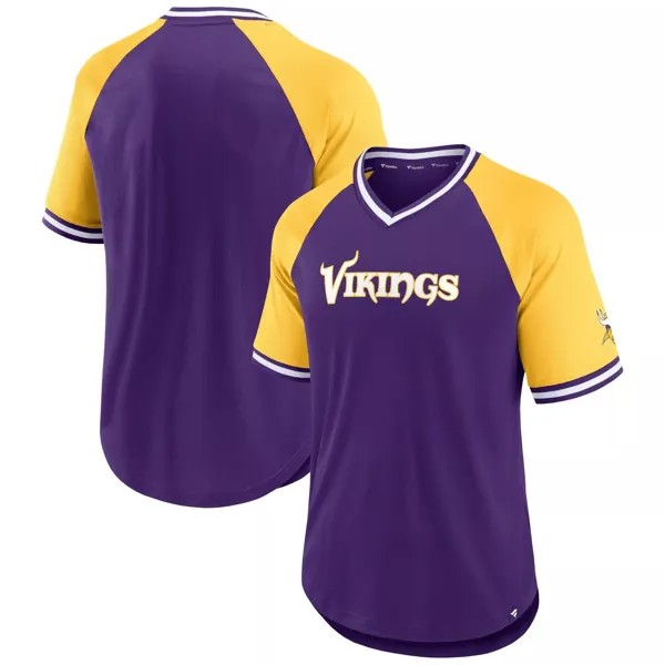Мужская футболка Fanatics с логотипом фиолетового/золотого цвета Minnesota Vikings Second Wind реглан с v-образным вырезом