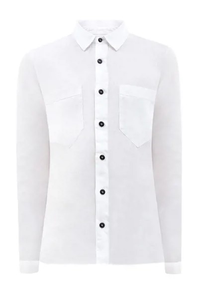 Белая льняная рубашка в стиле casual с контрастной фурнитурой