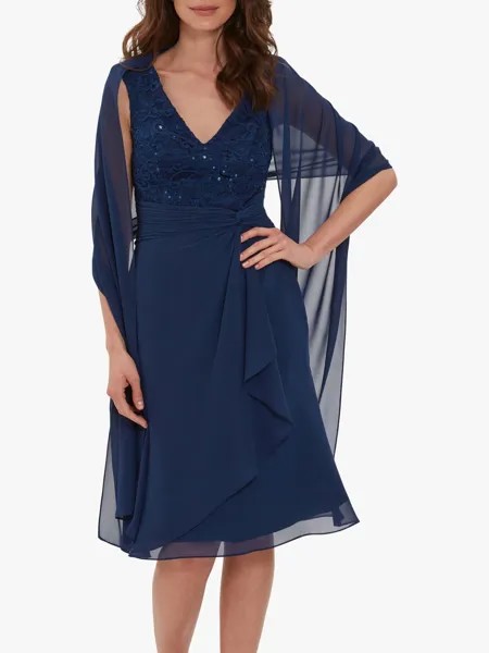 Gina Bacconi Farrah Шифоновое платье с кружевным лифом, Темно-синий