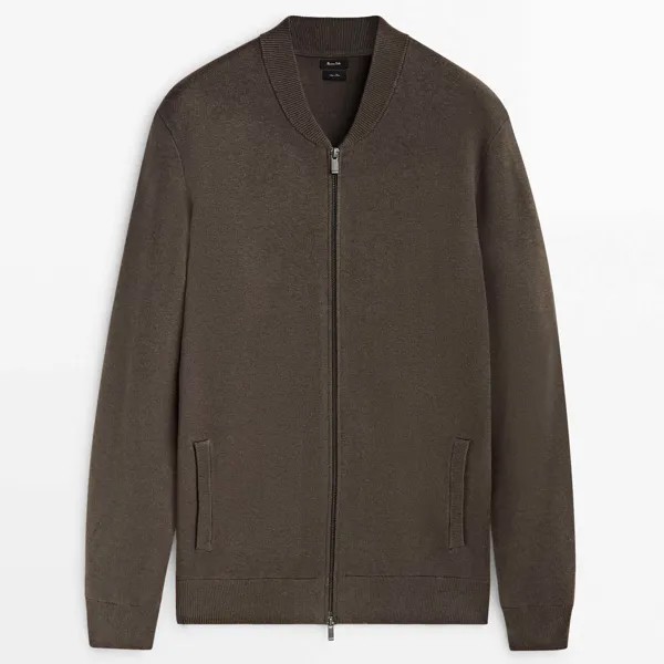 Кардиган Massimo Dutti Knit With Zip, коричневый