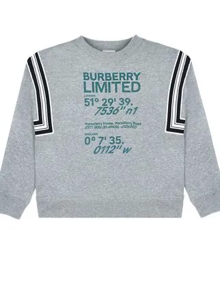 Серый свитшот с зеленым логотипом Burberry детский