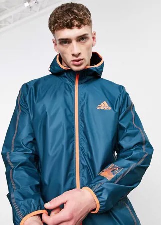 Бирюзовая куртка на молнии с капюшоном adidas Training Sportforia-Голубой