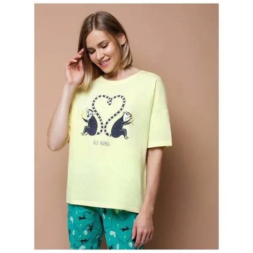 Женская футболка с принтом в виде влюбленных лемуров Trikozza | Домашняя одежда | желтый | 44