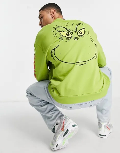Зеленый oversized-свитшот с новогодним принтом Гринча ASOS DESIGN-Зеленый цвет