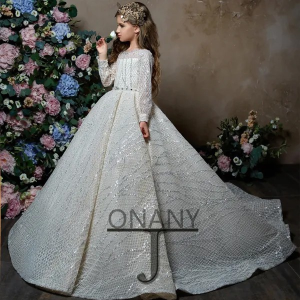 Роскошное Цветочное платье для девочек JONANY, платье для причастия, со шлейфом, украшенное стразами, детское платье для первого причастия