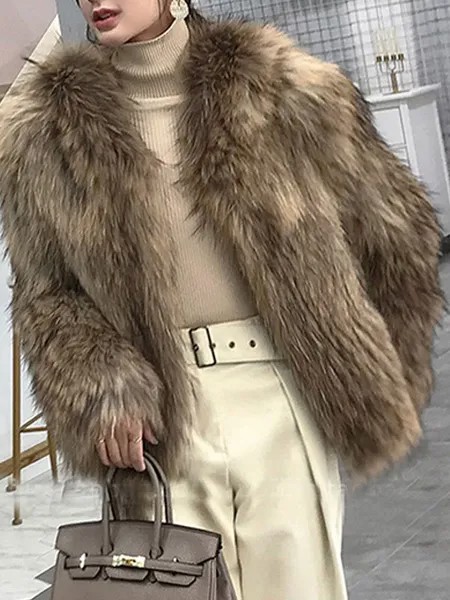 Milanoo Faux Fur Coats For Women Coffee Brown Long Sleeves Hooded Casual Winter Coat
