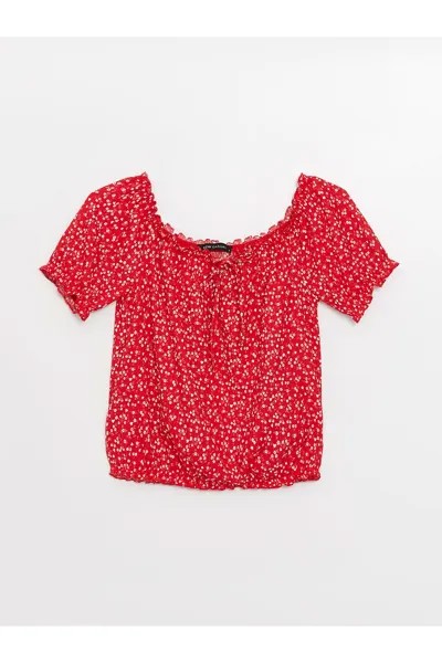 Женская блузка с короткими рукавами и воротником-стойкой с цветочным узором LC Waikiki, красный