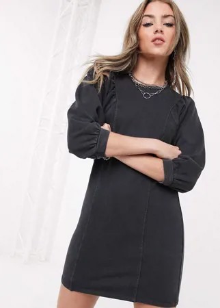 Черное платье-свитшот с эффектом кислотной стирки Bershka-Черный