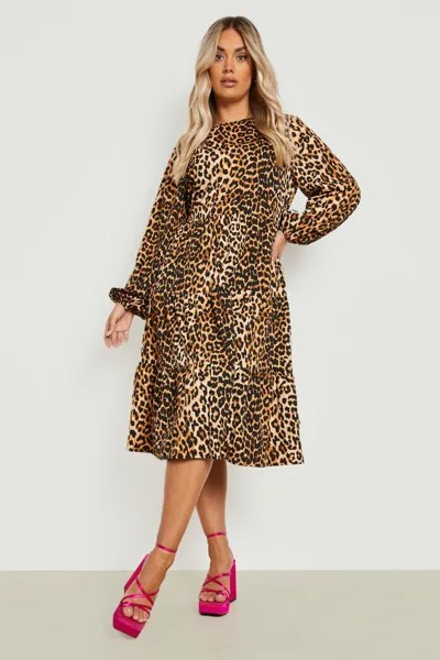 Платье миди с леопардовым принтом Boohoo, леопардовый