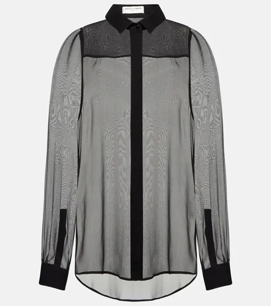 Прозрачная шелковая рубашка SAINT LAURENT, черный