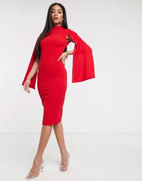 Красное платье миди с короткими рукавами Scarlet Rocks-Красный