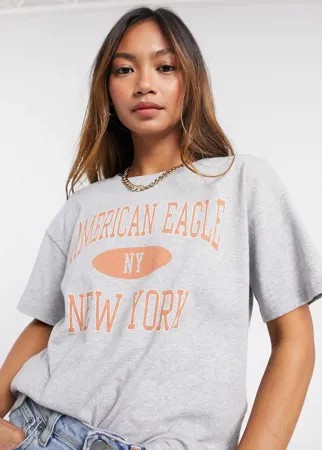 Серая футболка с логотипом университетской команды American Eagle-Серый