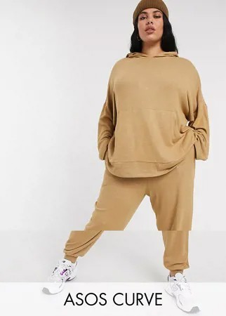 Бежевый спортивный костюм из супермягкой ткани с oversized-худи и джоггерами ASOS DESIGN Curve-Neutral