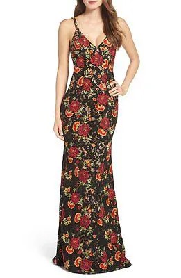 Красное кружевное платье JOVANI, украшенное стразами и цветочной вышивкой 2 Mac Duggal