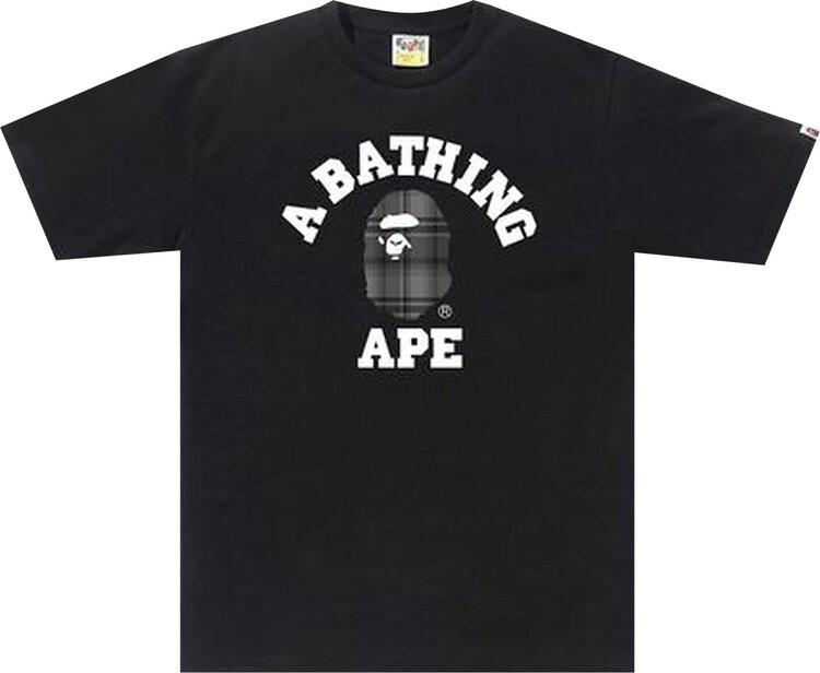Футболка BAPE Check College Tee 'Black/Black', черный