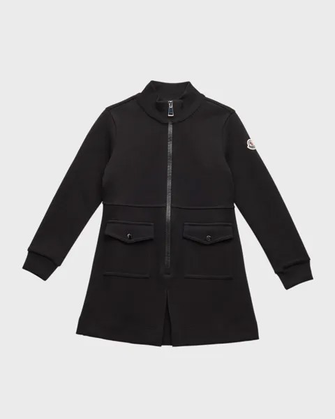 Плиссированное платье с обратной застежкой-молнией для девочек Moncler, цвет Black