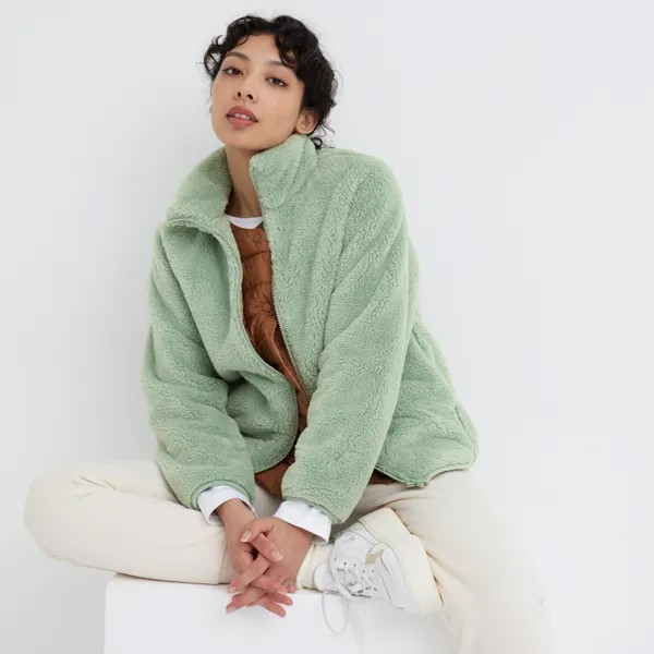 Толстовка Uniqlo Fluffy Fleece Zipped, светло-зеленый