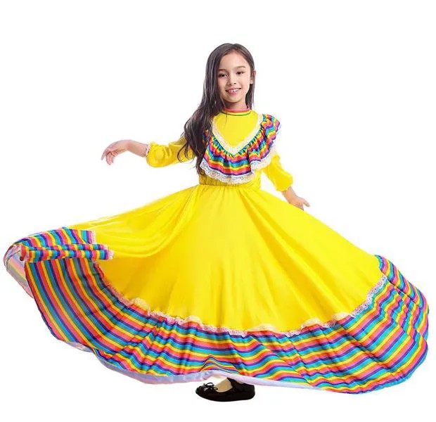 Высококачественное мексиканское платье для маленьких девочек, костюм на день рождения и Хэллоуин, детская юбка для танцев фламенко в мекси...
