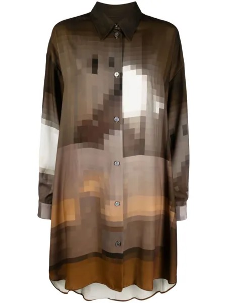 MM6 Maison Margiela платье-рубашка с графичным принтом, зеленый