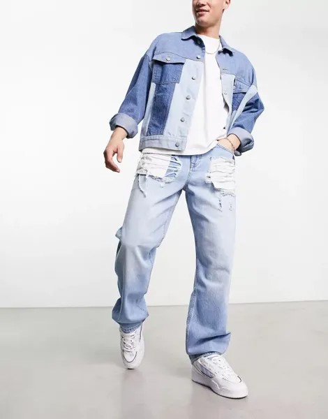 Светлые мешковатые джинсы ASOS Design с сильными рваными краями