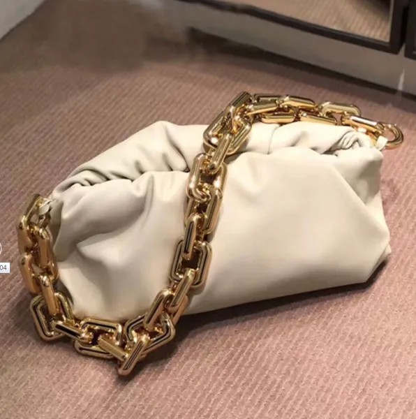 Модная Высококачественная мягкая кожаная женская сумка для подмышек, однотонная Сумка-клатч из толстой металлической цепочки в форме обла...