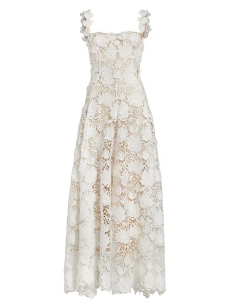 Кружевное платье макси из гипюра Water Lily Oscar de la Renta, белый
