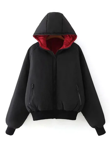 Milanoo Puffer Coats For Women Black Hooded Zipper Long Sleeves Removable Outerwear